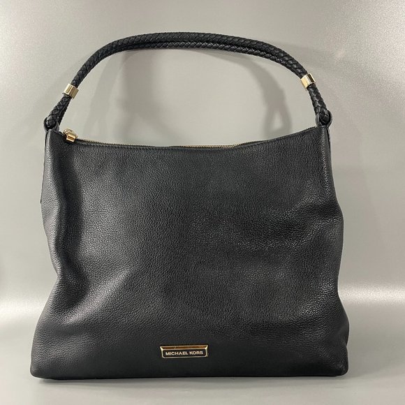 Michael Kors Lexington Large Black Pebbled Leather Shoulder...